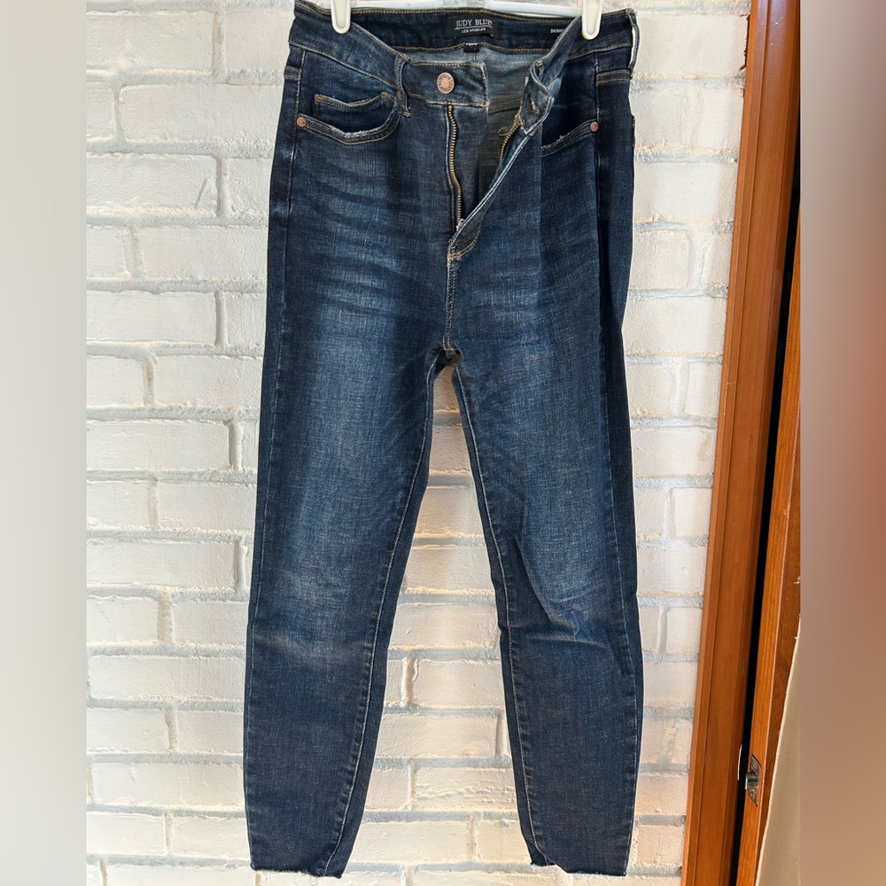 Judy Blue high waist dark wash tummy control raw hem denimm